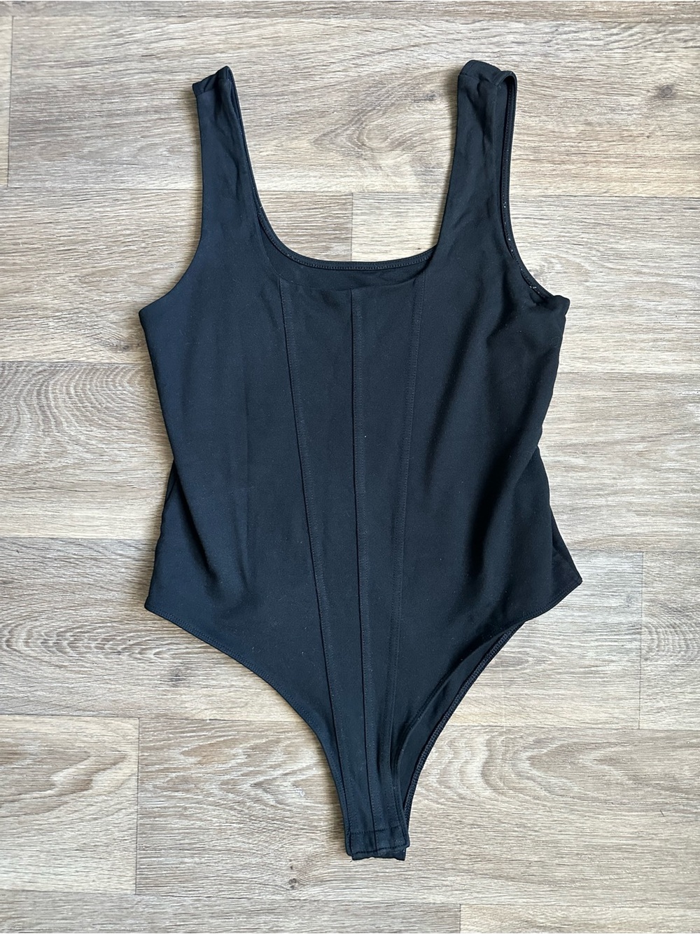 A New Day Black Corset Seam‎ Bodysuit Sleeveless Square Neck Size Medium